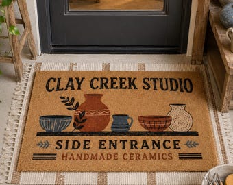 Clay Creek Studio Doormat,Pottery Welcome Mat,Handmade Ceramics Porch Decor,Pottery Lover Gift,Side Entrance Mat