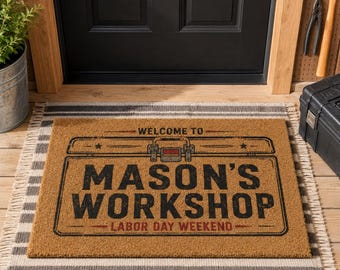 Mason's Workshop Doormat,Toolbox Welcome Mat,Front Porch Decor,Labor Day Gift,Welcome Door Mat