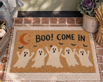 Boo Come In Doormat,Ghost Halloween Welcome Mat,Spooky Front Porch Decor,Housewarming Gift,Door Mat