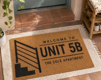 Personalized Apartment Unit Doormat, Staircase Welcome Mat,Front Porch Decor,Housewarming Gift,Urban Home Decor