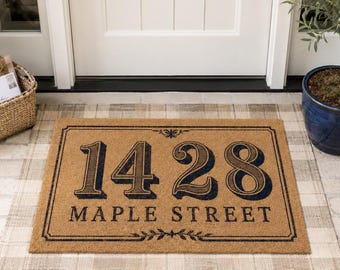 Personalized Address Doormat,Vintage Number Welcome Mat,Front Porch Decor,Housewarming Gift