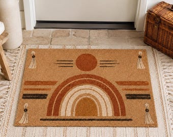 Boho Rainbow Doormat,Earth Tone Welcome Mat,Front Porch Decor,Housewarming Gift,Desert Decor