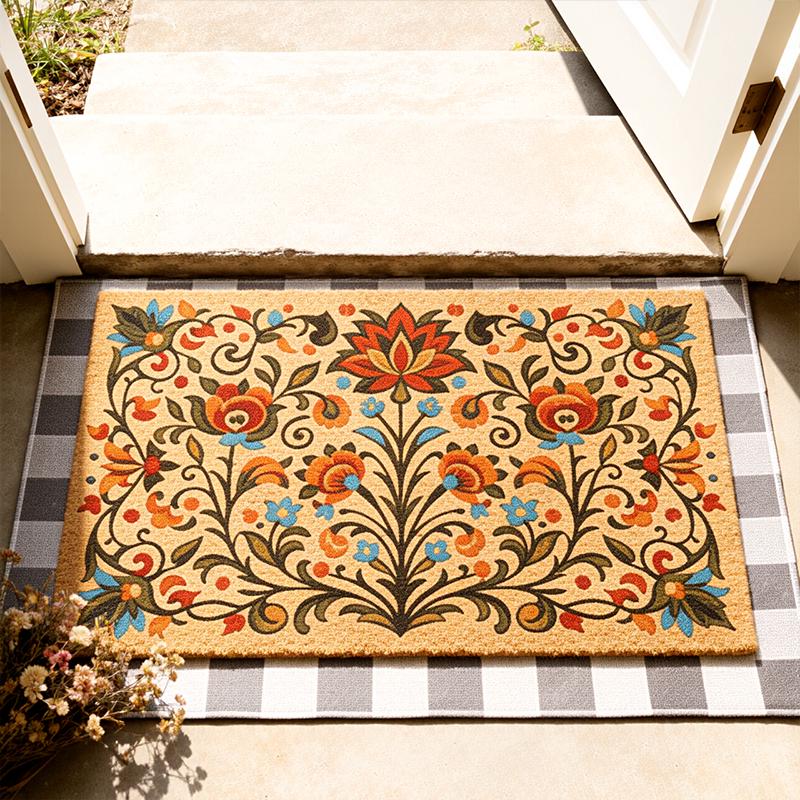 Spring Mat Pattern Boho Floral Doormat,folk Art Welcome Mat,outdoor Spring Mat,bohemian ...