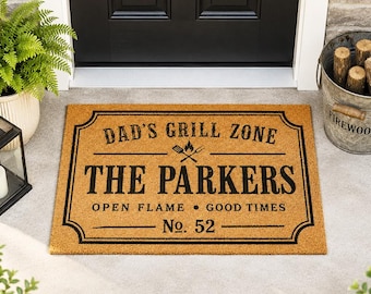 Father's Day Dad's Grill Zone Doormat,Funny BBQ Welcome Mat,Summer Grill Master Porch Decor,Housewarming Gift