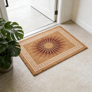 Greek Key Sunburst Coir Doormat,Celestial Welcome Mat,Boho Front Porch Decor,Housewarming Gift, Durable Natural Fiber Outdoor Entry Mat image 5