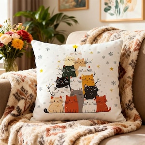 Kudde med fulla katter - Kawaii kattmönster - Present till kattälskare - Illustration av flera katter - Estetisk barnrumsinredning