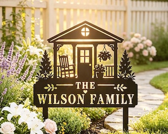 Personalized Front Porch Garden Stake,Rocking Chair Yard Art,Front Yard Lawn Decor,Housewarming Gift,Rocking Chair Sign