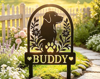 Personalized Dog Garden Metal Stake,Custom Pet Name Yard Sign,Dog Memorial Flower Bed Marker,Paw Print Outdoor Decor,Dog Lover Gift