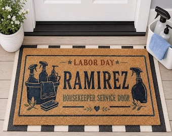 Personalized Housekeeper Doormat,Cleaning Supplies Welcome Mat,Front Porch Decor,Labor Day Gift,Housekeeping Door Mat