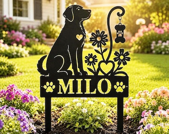 Personalized Dog Garden Metal Stake,Custom Pet Name Yard Sign,Dog Lover Outdoor Decor,Paw Print Flower Bed Sign,Pet Lover Gift