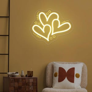 Three Heart Neon Sign,Minimalist LED Neon Heart Light,Love Neon Sign,Heart Home Decor,Bedroom Neon Light,Love Wall Art,Gift For Mother
