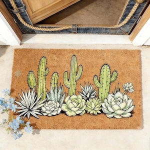 Cactus Close Up Doormat,Welcome Cactus Doormats,Cactus Doormats,Cactus Coir Mats,Welcome Funny Cactus Door Mats,Desert Vibe Greeting