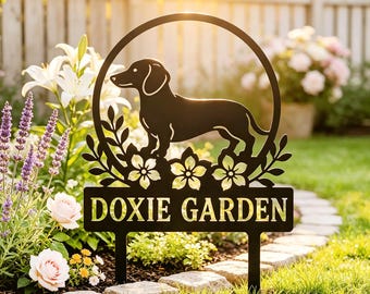 Personalized Dachshund Garden Metal Stake,Custom Doxie Garden Yard Sign,Dog Name Flower Bed Decor,Dachshund Lover Gift