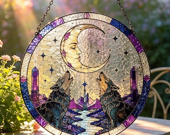 Mystical Tarot The Moon Suncatcher,Gothic Witchy Window Hanging,Light Catching Window Decor,Gift For Home