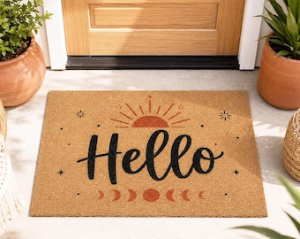 Boho Sun Moon Doormat,Celestial Welcome Mat,Neutral Front Porch And Apartment Entry Decor,Housewarming Gift