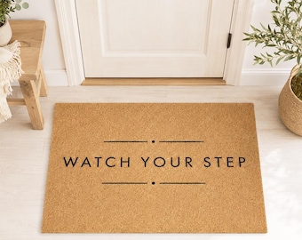 Watch Your Step Minimal Doormat,Quiet Luxury Welcome Mat,Front Porch Entry Decor,Housewarming Gift,Front Door Decor