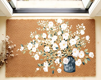 Floral Vase Doormat,Floral Rustic Doormat,Vase Bloom Entry Mat,Boho Floral Doormat,Floral Gift,Outdoor Mat,Outdoor Decor,Home Gift Gifts