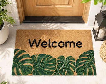 Tropical Monstera Doormat,Leaf Border Welcome Mat,Summer Front Porch And Plant Lover Decor,Housewarming Gift