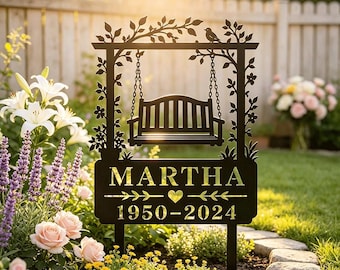 Personalized Swing Memorial Garden Stake,Bird and Vine Yard Art,Flower Bed Lawn Decor,Sympathy Gift For Garden,Remembrance Decor