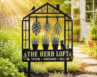 Personalized Herb Garden Metal Stake,Custom Greenhouse Yard Sign,The Herb Loft Outdoor Decor,Botanical Garden Gift