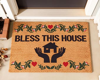 Bless This House Doormat,Fun Floor Mat,Entry Door Mat,Coir Door Mat Rug,Porch Entry Rug Doormat,Home Decor,Housewarming Gift,Front Door Rug