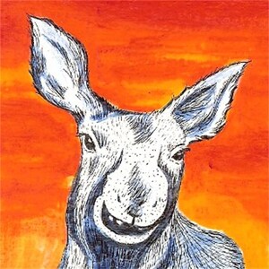 Moose Original Mixed Media Miniature Painting, Orange Goofy Funny Miniature Artwork