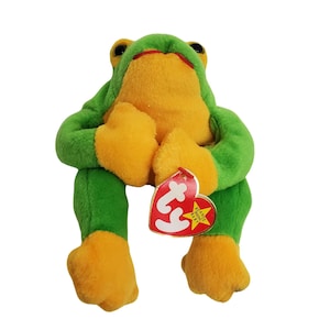 Beanie Babies toy Smoochie the Frog from The Ty 1997 Beanie Babies Collection, stuffed frog original retired beanie babies toy