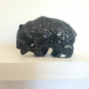 black bear with fish Japan vintage Ceramic Figurine 3 inch, collectible Japan porcelain bear