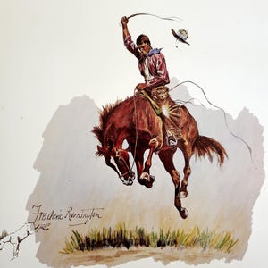 Frederic Remington, The Running Bucker Western Print, Cowboy and Horse, Western Decor, vintage cowboy lithograph print, vintage cowboy art