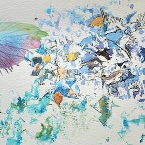 Birds abstract watercolor original painting by artist Mary Jill Lemieur