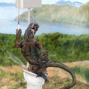 Inodoro de dragón de Komodo Oh, dragón Tarjeta de dragón de Komodo con maíz dulce Tarjeta de felicitación de reptiles extraños y espeluznantes
