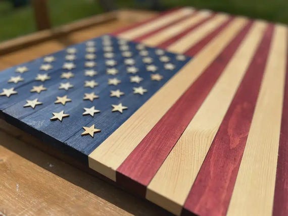 Handcrafted Wooden American Flag Patriotic Wood Flag Art USA Pride Display Stars and Stripes Distressed Farmhouse