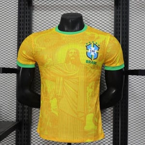 Brazil Football Jersey with Christ the Redeemer – Limited Edition Vintage Soccer Shirt – Brazil Kit Collector Gift