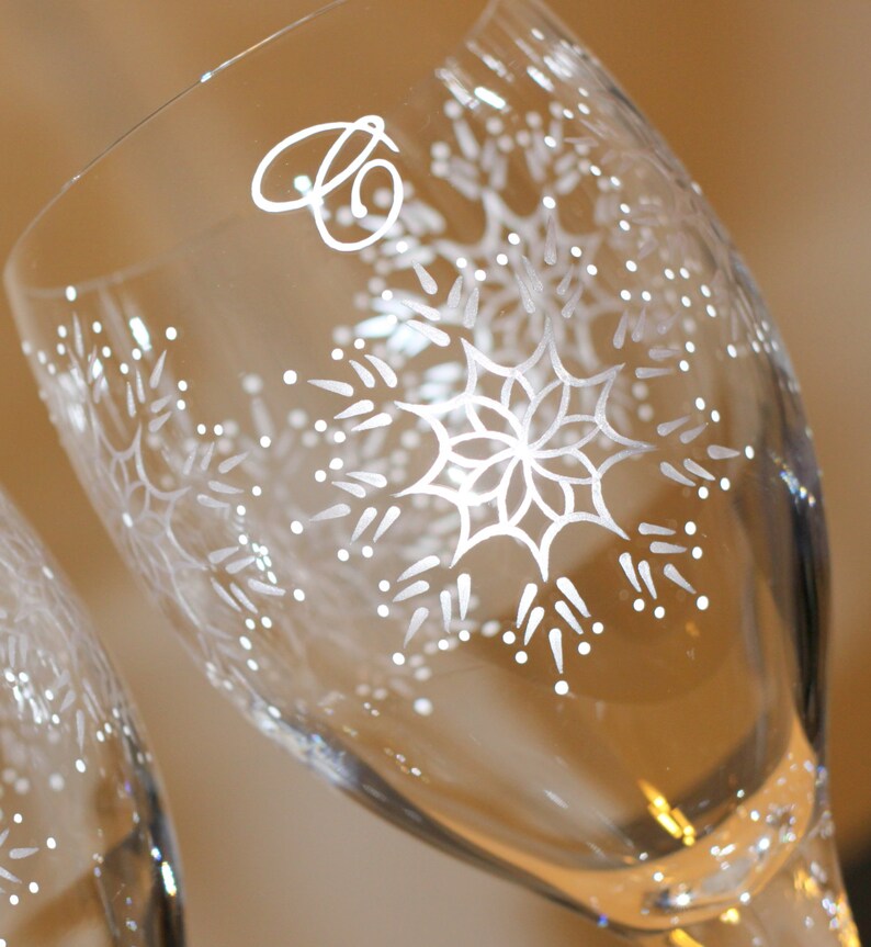 Snowflake Wine Glass Winter Glasses Holiday Glassware Etsy