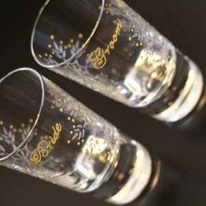 Custom Snowflake Wedding Engagement Shot Glasses, Shooters, Winter, Christmas, Personalized, Dated, Bride, Groom, Painted, Gold, Silver