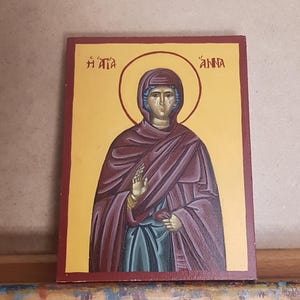 Saint Anna Byzantine Icon – Hand-Painted Greek Orthodox Christian Art – Mother of the Theotokos – Religious Gift for Women, 12×16 cm