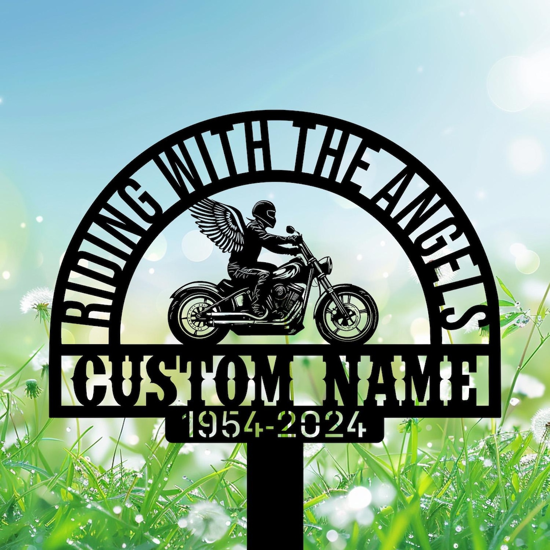 Custom Rider Memorial Metal Stake Outdoor Decor, Biker With Stake Sign ...