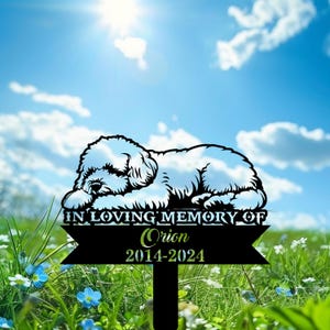 Custom Bichon Frise Dog Memorial Stake, Metal Garden Sign with Dog Name, Pet Loss Gift, Yard Decor, Dog Sleeping Grave Marker,Dog Lover Gift