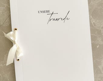 Folleto de discurso de boda personalizado, folleto de discurso de boda individual con cinta, folleto de discurso de boda impreso en papel de lino, DIN A4, perforado y reforzado.