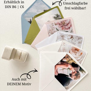 Envelope liner with landscape and flower photo, printed, ready-made envelope, DIN B6 | C6, wedding envelope liner, elegant wedding invitation envelope