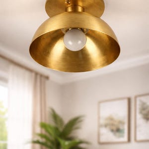 Modern Brass Semi Flush Mount Ceiling Light, Ideal for kitchens, hallways, bedrooms, or entryways