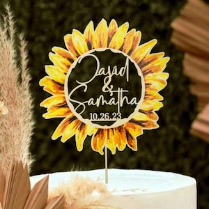 Sunflower Cake Topper with Names and Date A Romantic Keepsake