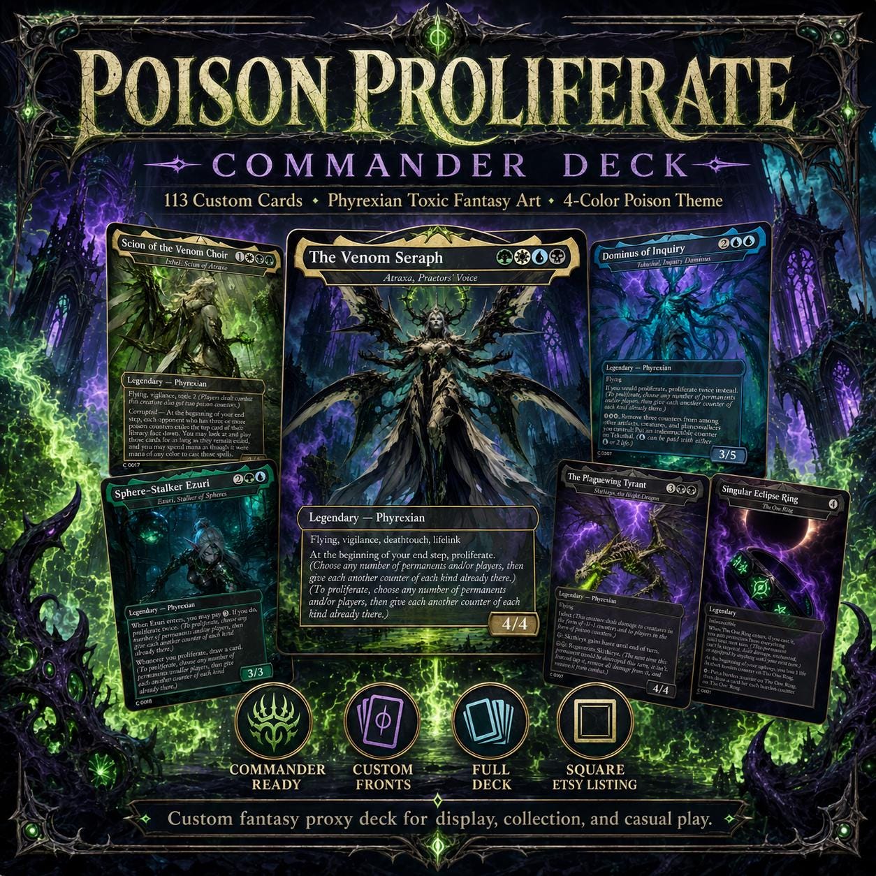 mtg toxic commander deck Atraxa Infect Proxy Commander Deck | Poison Counter EDH | 108 Custom Cards  | Casual Play | Full MTG EDH Deck Gift Set