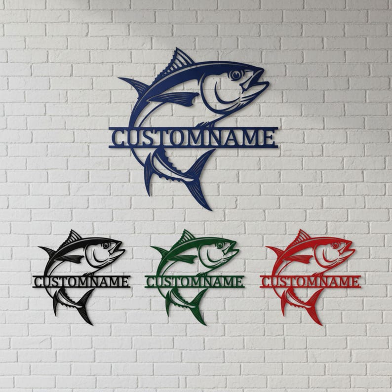 Personalized Fish Name Metal Sign, Custom Monogram Fishing Wall Decor ...