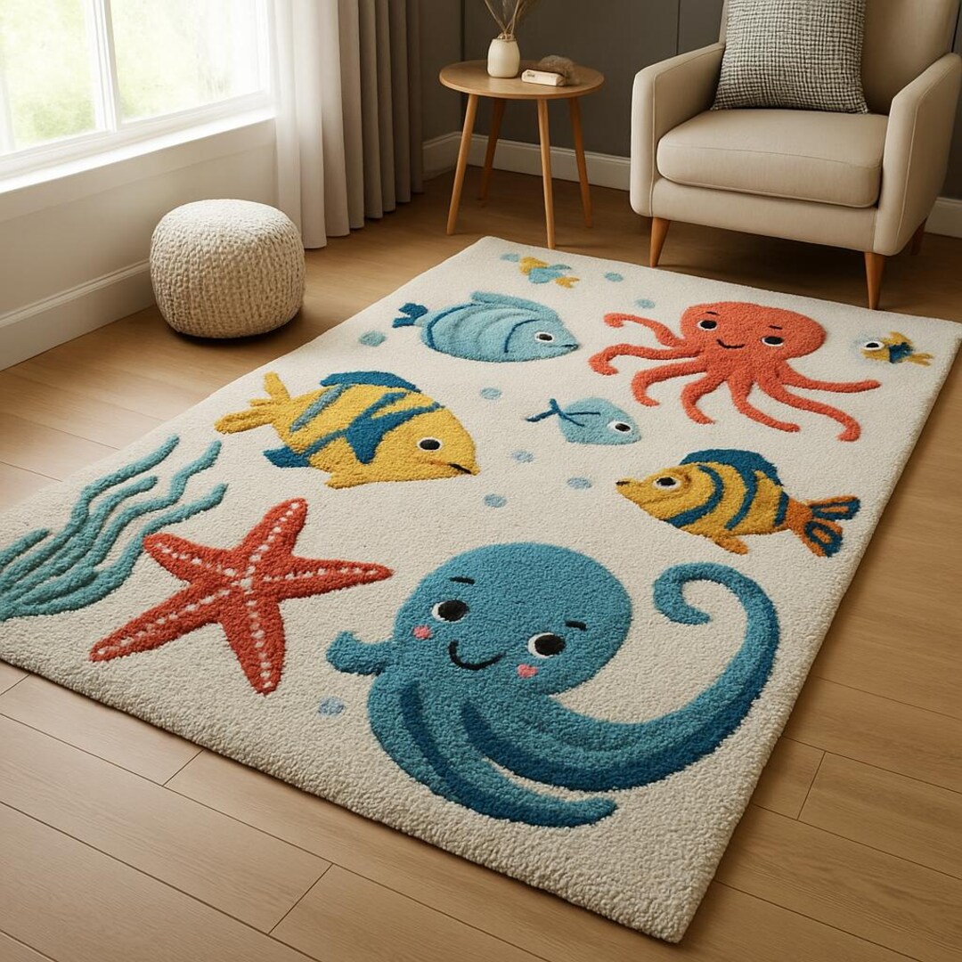 Under the Sea Friends - Hand-tufted Kids Rug | Ocean Theme Nursery ...