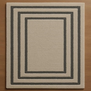 Modern Hand-Tufted Wool Area Rug – Beige with Charcoal Border, Minimalist Geometric Design for home and office decor.