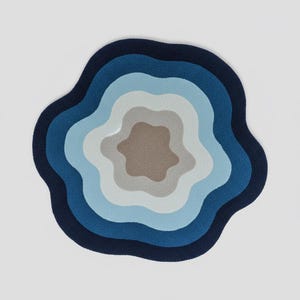 Hand-Tufted Wool Rug | Blue Abstract Organic Shape, Wavy Geode Design