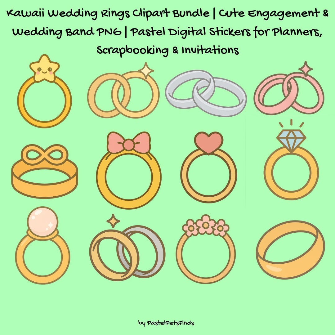 Kawaii Wedding Rings Clipart Bundle | Cute Engagement & Wedding Band ...