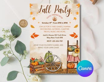 EditaFall Festival Invitation: Pumpkins, Harvest Party, Church Event (Canva Template Digital Download)