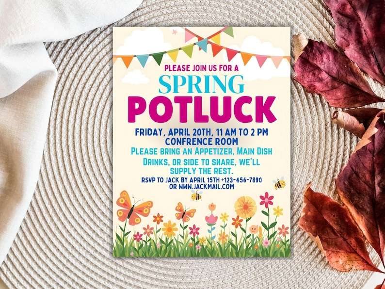 Editable Spring Potluck Invitation, Printable Luncheon Party Flyer ...